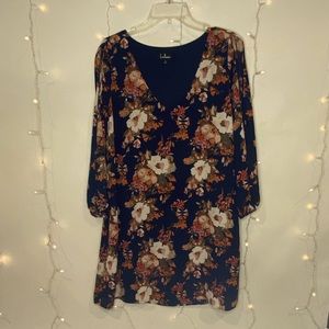 Lulu’s Navy Floral Cold Shoulder Dress